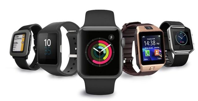 A lineup of 'smart' watches with tiny displays